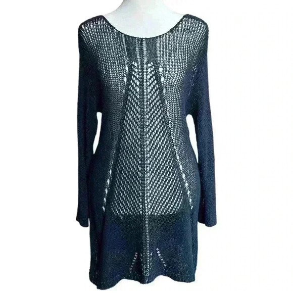 Beige by eci Sweaters - Open knit long sleeve tunic mini dress sweater size L *flaw*